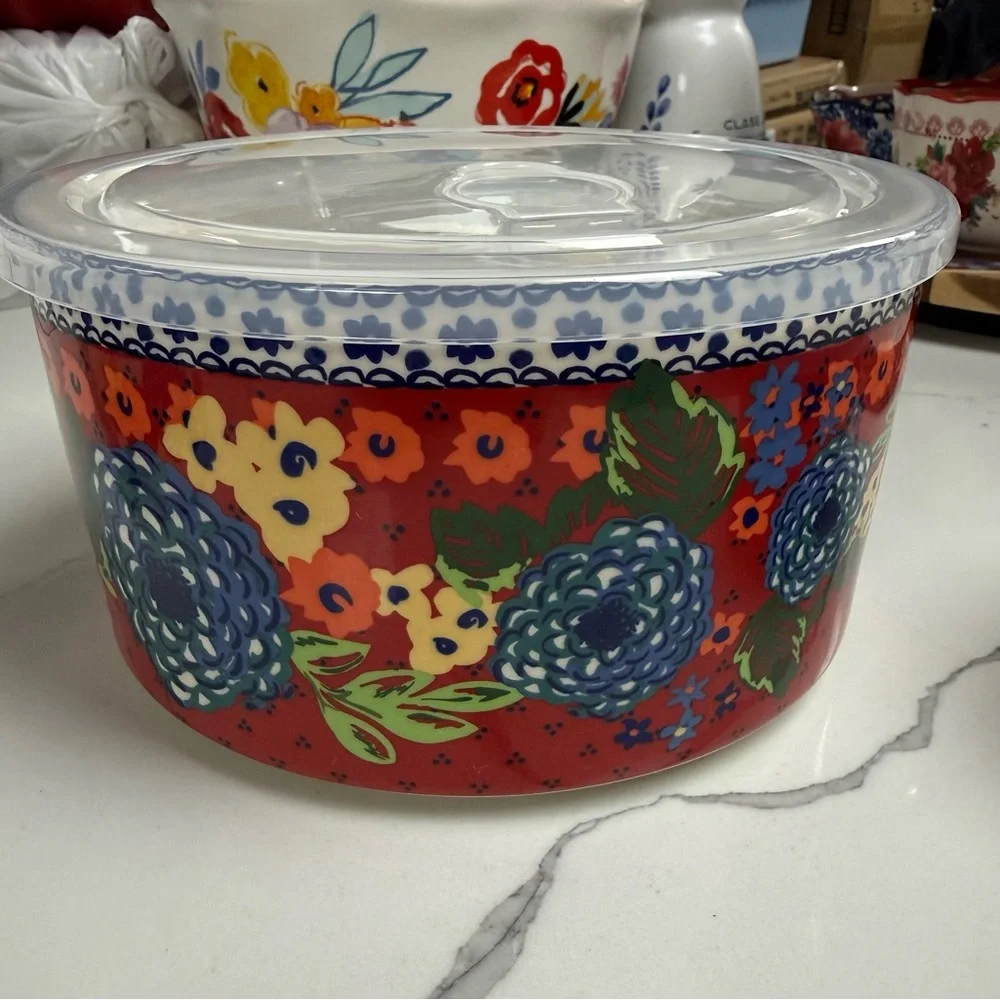 The Pioneer Woman Dazzling Dalhia Ceramic Food Storage Bowls -